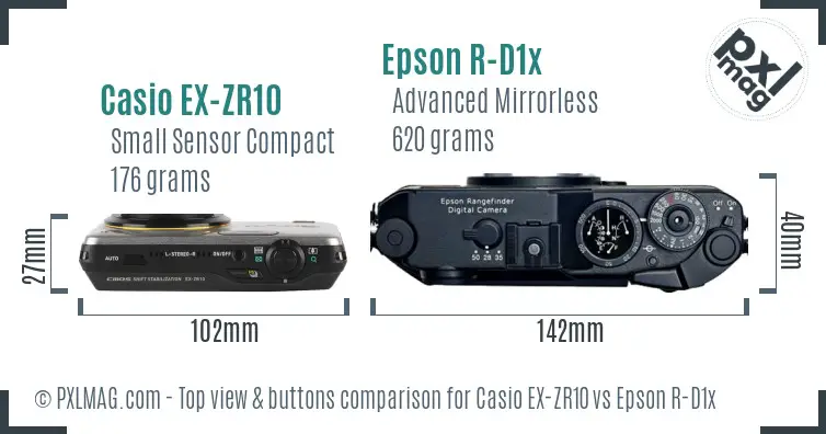 Casio EX-ZR10 vs Epson R-D1x top view buttons comparison