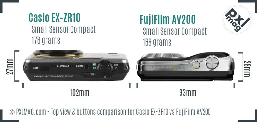 Casio EX-ZR10 vs FujiFilm AV200 top view buttons comparison Casio EX-ZR10 vs FujiFilm AV200 top view buttons comparison