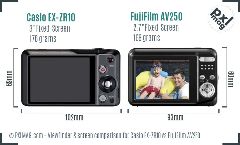 Casio EX-ZR10 vs FujiFilm AV250 Screen and Viewfinder comparison