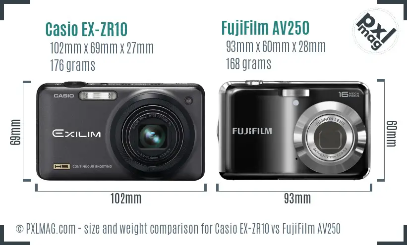 Casio EX-ZR10 vs FujiFilm AV250 size comparison