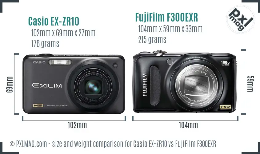 Casio EX-ZR10 vs FujiFilm F300EXR size comparison