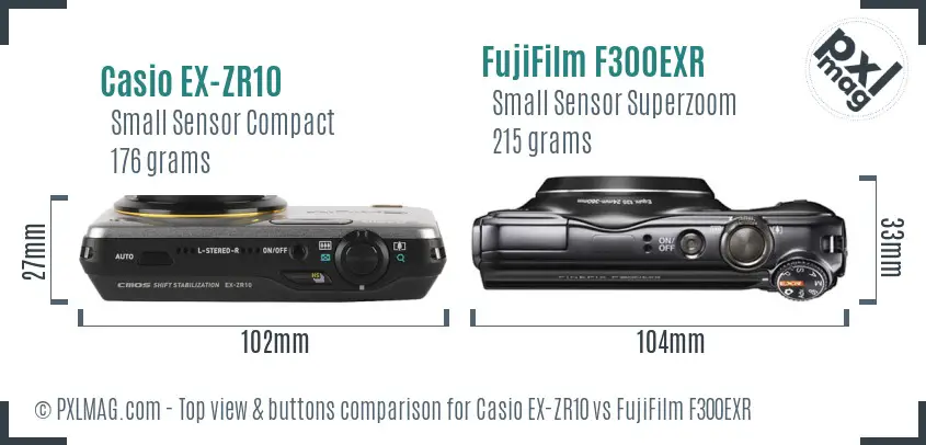 Casio EX-ZR10 vs FujiFilm F300EXR top view buttons comparison
