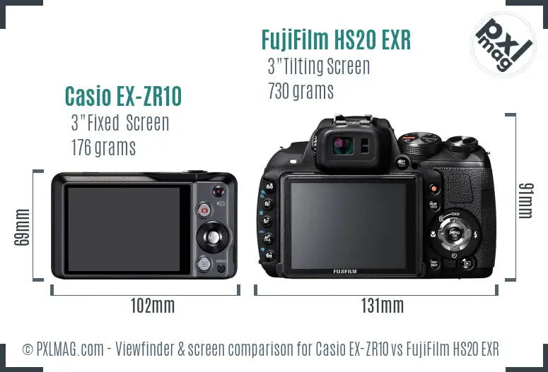 Casio EX-ZR10 vs FujiFilm HS20 EXR Screen and Viewfinder comparison Casio EX-ZR10 vs FujiFilm HS20 EXR Screen and Viewfinder comparison