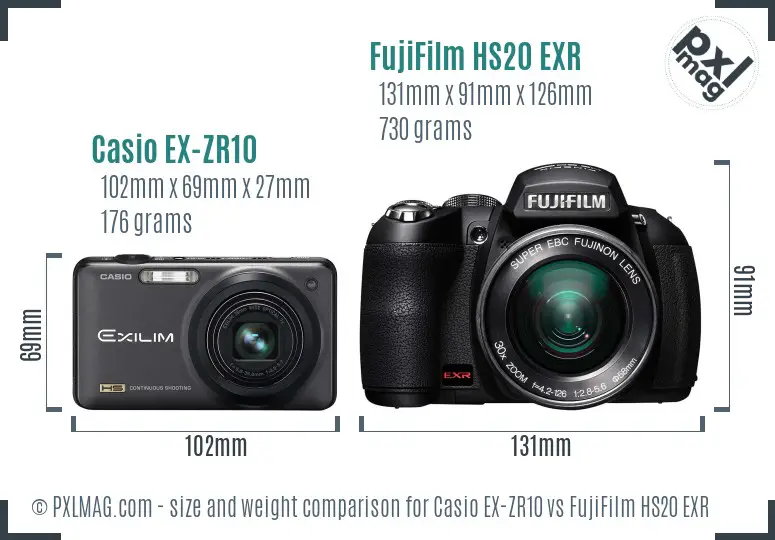 Casio EX-ZR10 vs FujiFilm HS20 EXR size comparison Casio EX-ZR10 vs FujiFilm HS20 EXR size comparison
