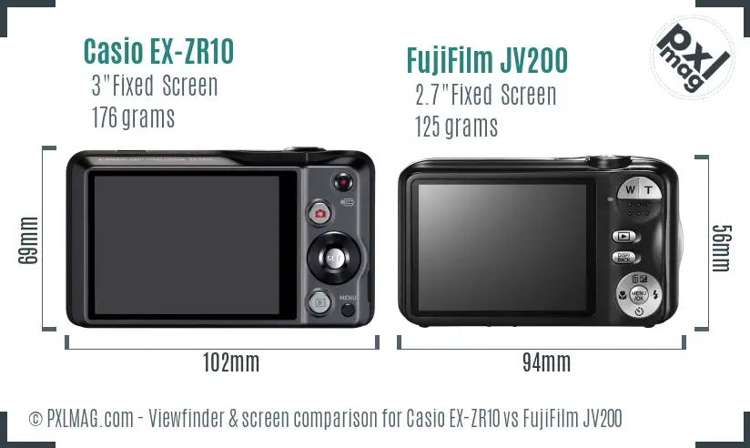 Casio EX-ZR10 vs FujiFilm JV200 Screen and Viewfinder comparison