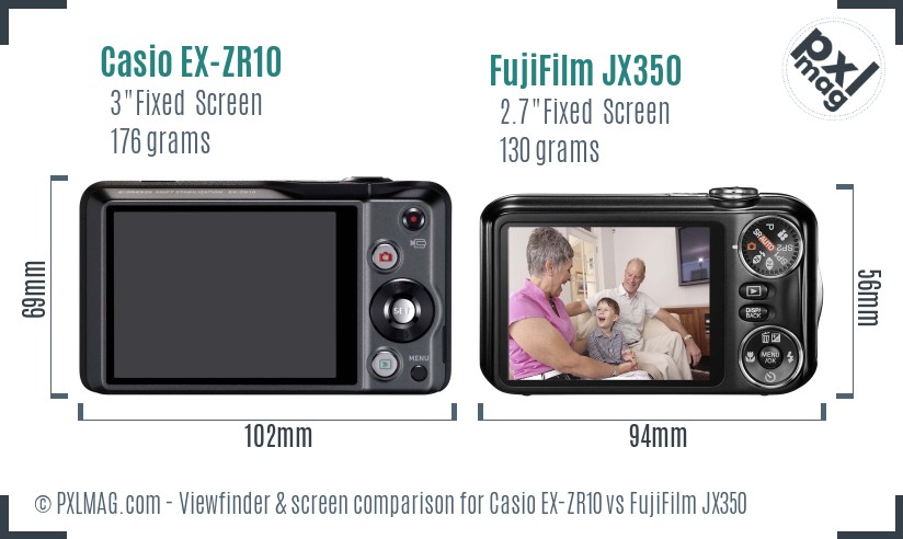 Casio EX-ZR10 vs FujiFilm JX350 Screen and Viewfinder comparison