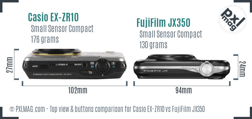 Casio EX-ZR10 vs FujiFilm JX350 top view buttons comparison