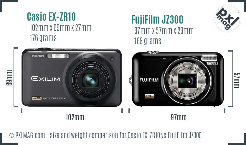 Casio EX-ZR10 vs FujiFilm JZ300 size comparison Casio EX-ZR10 vs FujiFilm JZ300 size comparison