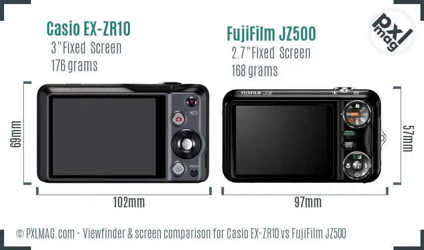 Casio EX-ZR10 vs FujiFilm JZ500 Screen and Viewfinder comparison