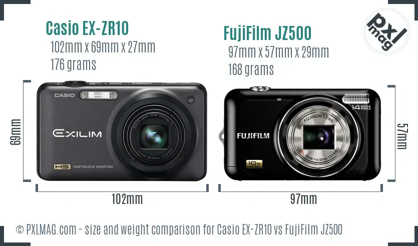 Casio EX-ZR10 vs FujiFilm JZ500 size comparison