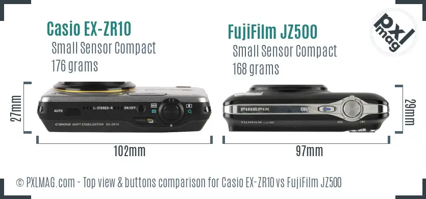 Casio EX-ZR10 vs FujiFilm JZ500 top view buttons comparison