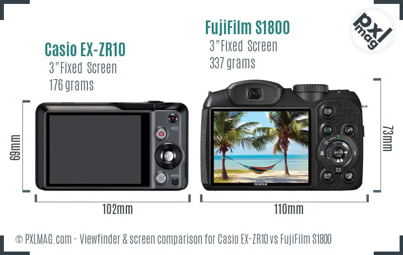 Casio EX-ZR10 vs FujiFilm S1800 Screen and Viewfinder comparison