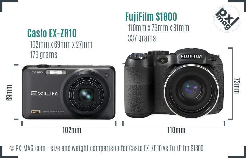 Casio EX-ZR10 vs FujiFilm S1800 size comparison