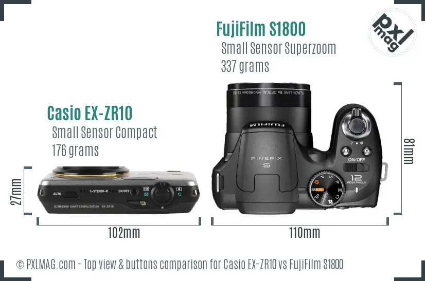 Casio EX-ZR10 vs FujiFilm S1800 top view buttons comparison