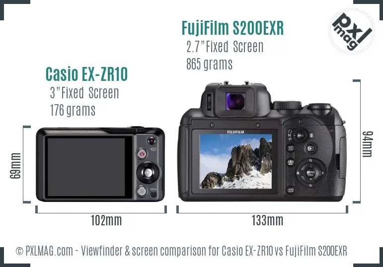 Casio EX-ZR10 vs FujiFilm S200EXR Screen and Viewfinder comparison