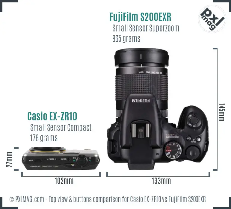 Casio EX-ZR10 vs FujiFilm S200EXR top view buttons comparison