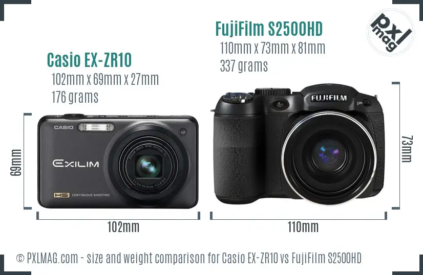 Casio EX-ZR10 vs FujiFilm S2500HD size comparison