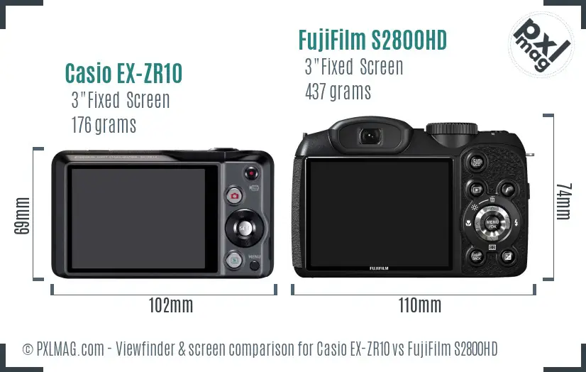 Casio EX-ZR10 vs FujiFilm S2800HD Screen and Viewfinder comparison Casio EX-ZR10 vs FujiFilm S2800HD Screen and Viewfinder comparison