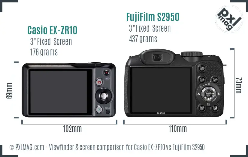 Casio EX-ZR10 vs FujiFilm S2950 Screen and Viewfinder comparison