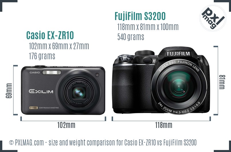 Casio EX-ZR10 vs FujiFilm S3200 size comparison