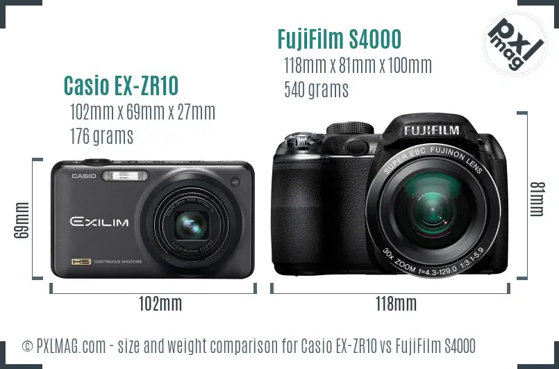 Casio EX-ZR10 vs FujiFilm S4000 size comparison Casio EX-ZR10 vs FujiFilm S4000 size comparison
