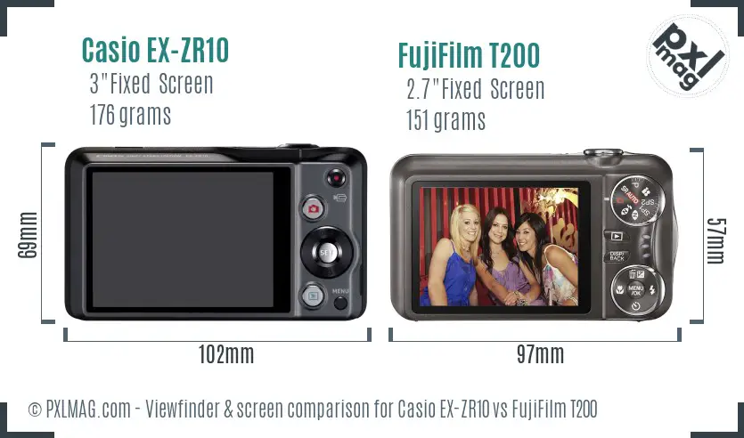 Casio EX-ZR10 vs FujiFilm T200 Screen and Viewfinder comparison