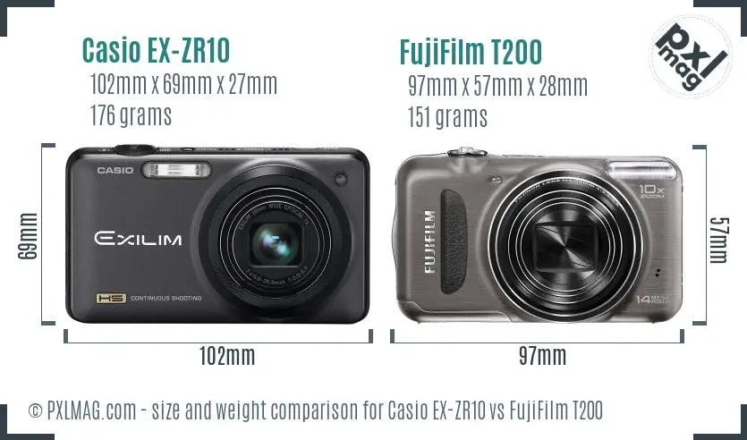 Casio EX-ZR10 vs FujiFilm T200 size comparison