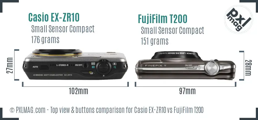 Casio EX-ZR10 vs FujiFilm T200 top view buttons comparison