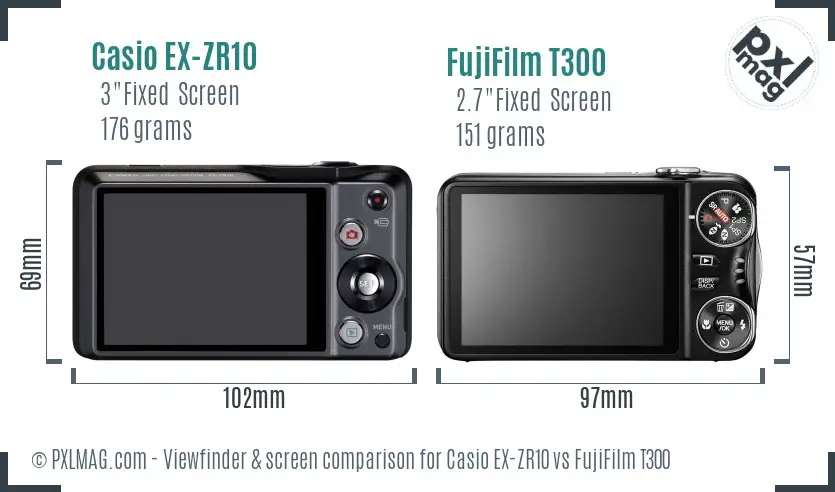 Casio EX-ZR10 vs FujiFilm T300 Screen and Viewfinder comparison