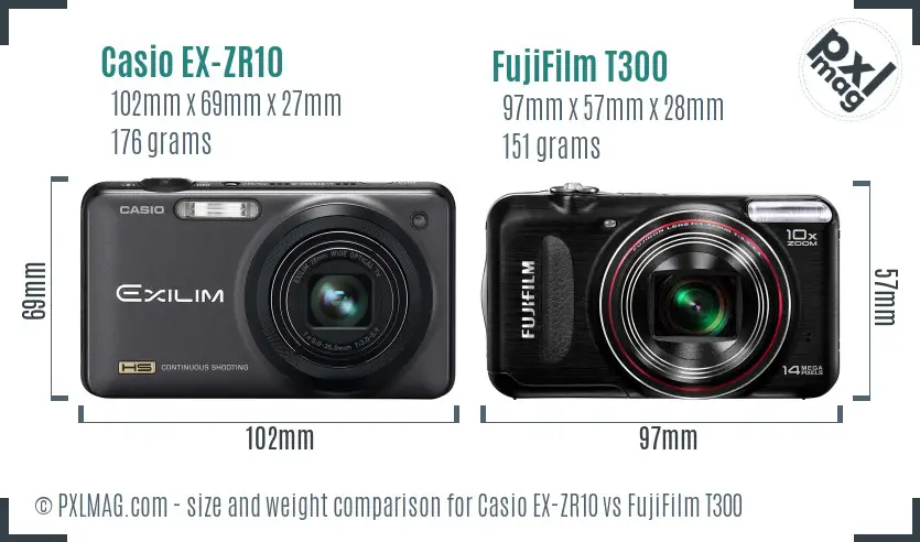 Casio EX-ZR10 vs FujiFilm T300 size comparison