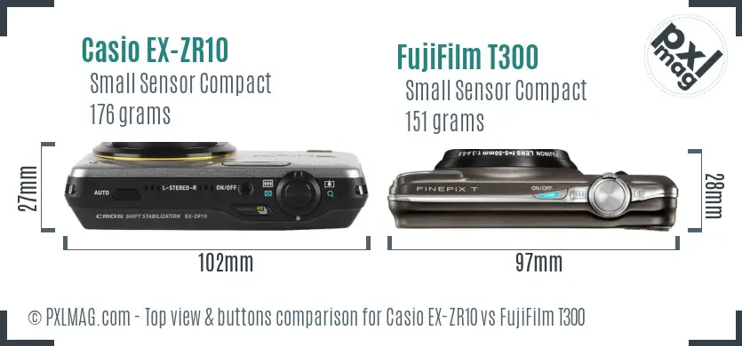 Casio EX-ZR10 vs FujiFilm T300 top view buttons comparison