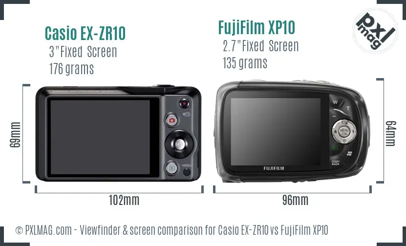 Casio EX-ZR10 vs FujiFilm XP10 Screen and Viewfinder comparison
