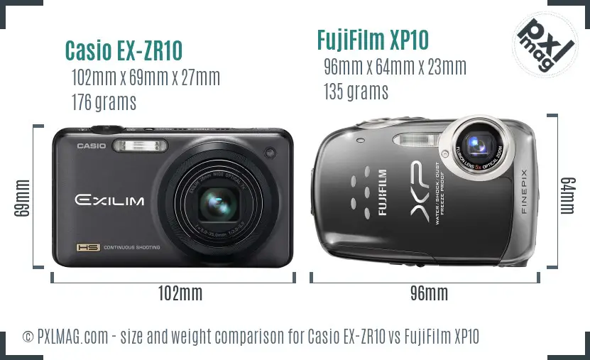 Casio EX-ZR10 vs FujiFilm XP10 size comparison