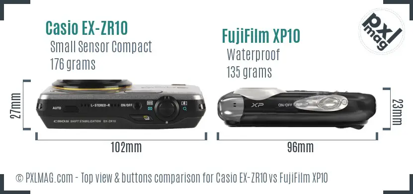 Casio EX-ZR10 vs FujiFilm XP10 top view buttons comparison