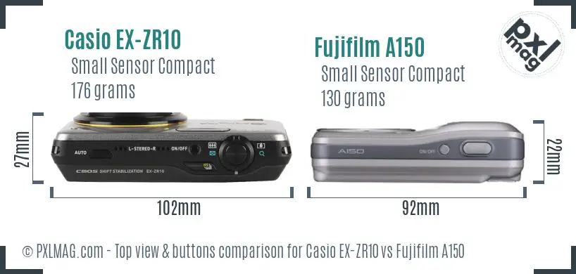 Casio EX-ZR10 vs Fujifilm A150 top view buttons comparison