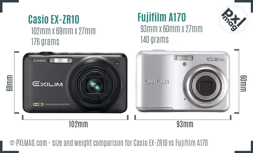 Casio EX-ZR10 vs Fujifilm A170 size comparison Casio EX-ZR10 vs Fujifilm A170 size comparison
