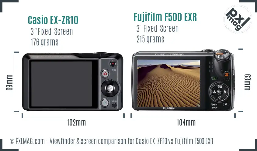 Casio EX-ZR10 vs Fujifilm F500 EXR Screen and Viewfinder comparison