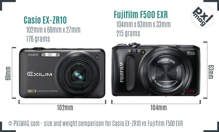 Casio EX-ZR10 vs Fujifilm F500 EXR size comparison