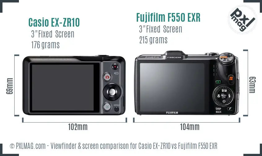 Casio EX-ZR10 vs Fujifilm F550 EXR Screen and Viewfinder comparison