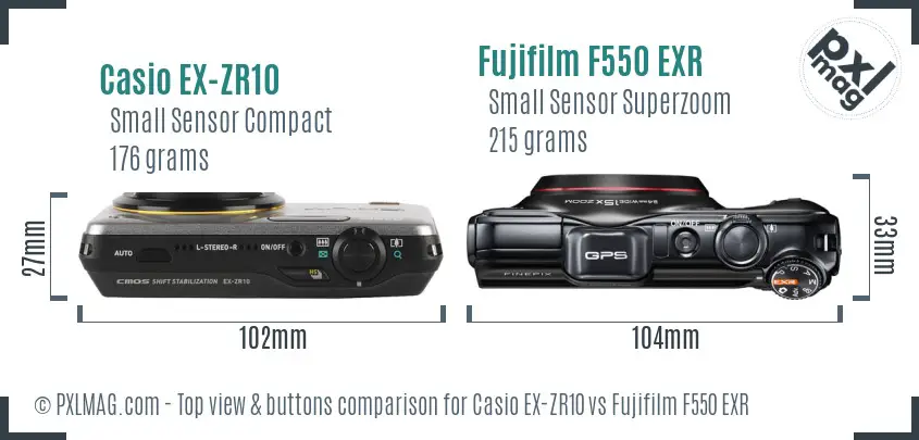 Casio EX-ZR10 vs Fujifilm F550 EXR top view buttons comparison