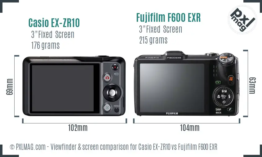 Casio EX-ZR10 vs Fujifilm F600 EXR Screen and Viewfinder comparison