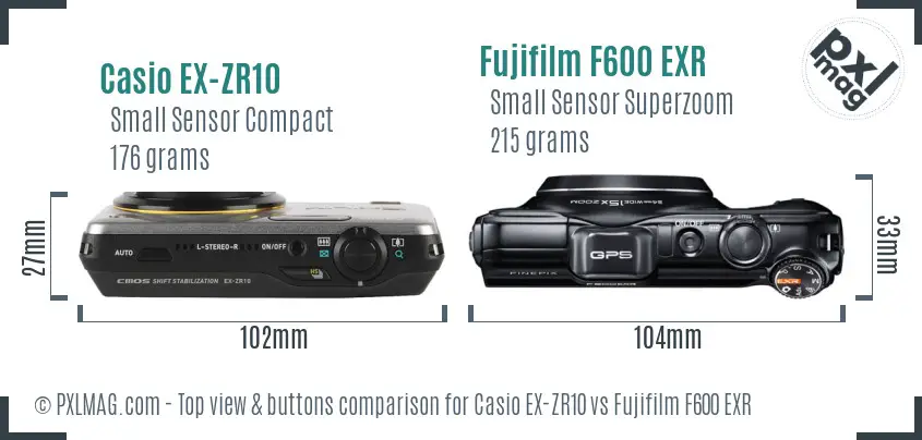 Casio EX-ZR10 vs Fujifilm F600 EXR top view buttons comparison