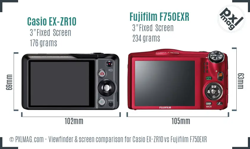 Casio EX-ZR10 vs Fujifilm F750EXR Screen and Viewfinder comparison