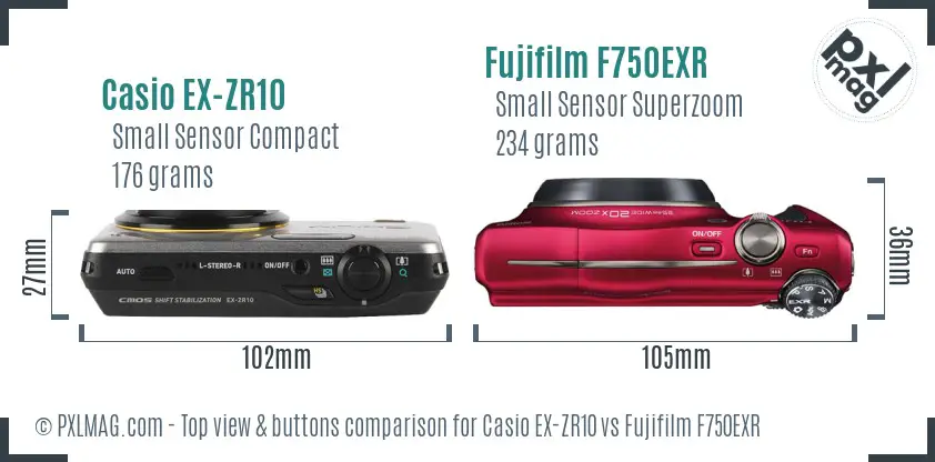 Casio EX-ZR10 vs Fujifilm F750EXR top view buttons comparison