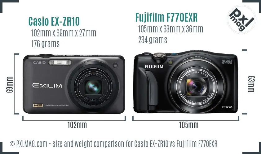 Casio EX-ZR10 vs Fujifilm F770EXR size comparison