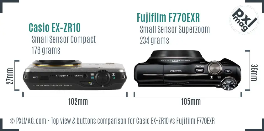 Casio EX-ZR10 vs Fujifilm F770EXR top view buttons comparison