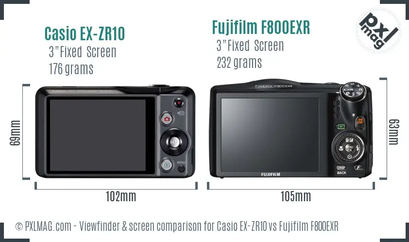 Casio EX-ZR10 vs Fujifilm F800EXR Screen and Viewfinder comparison