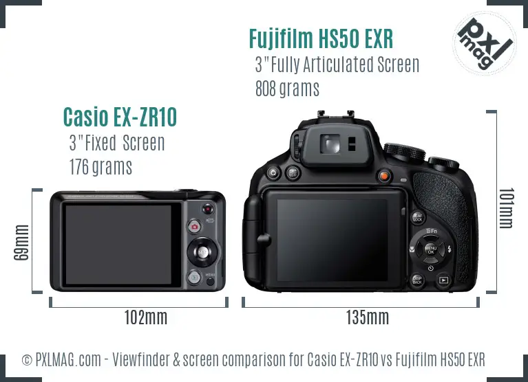 Casio EX-ZR10 vs Fujifilm HS50 EXR Screen and Viewfinder comparison