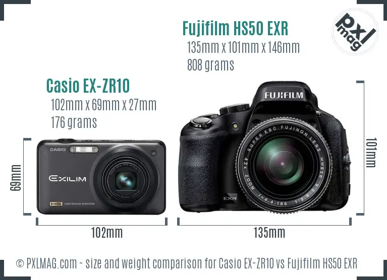 Casio EX-ZR10 vs Fujifilm HS50 EXR size comparison