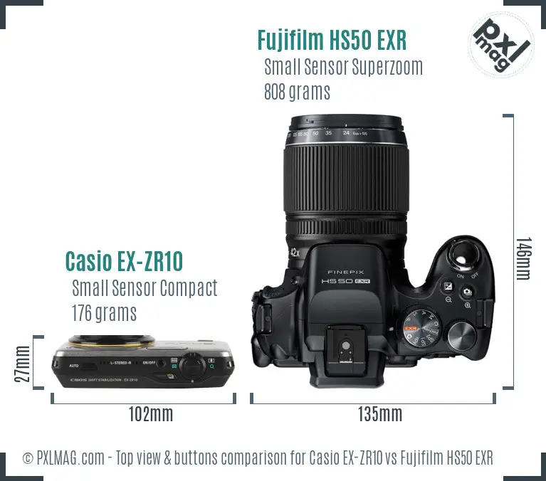 Casio EX-ZR10 vs Fujifilm HS50 EXR top view buttons comparison